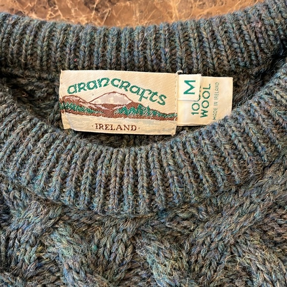 VTG Aran Crafts Ireland Wool Chunky Cable Knit Fisherman Sweater Medium Unisex - Picture 5 of 15